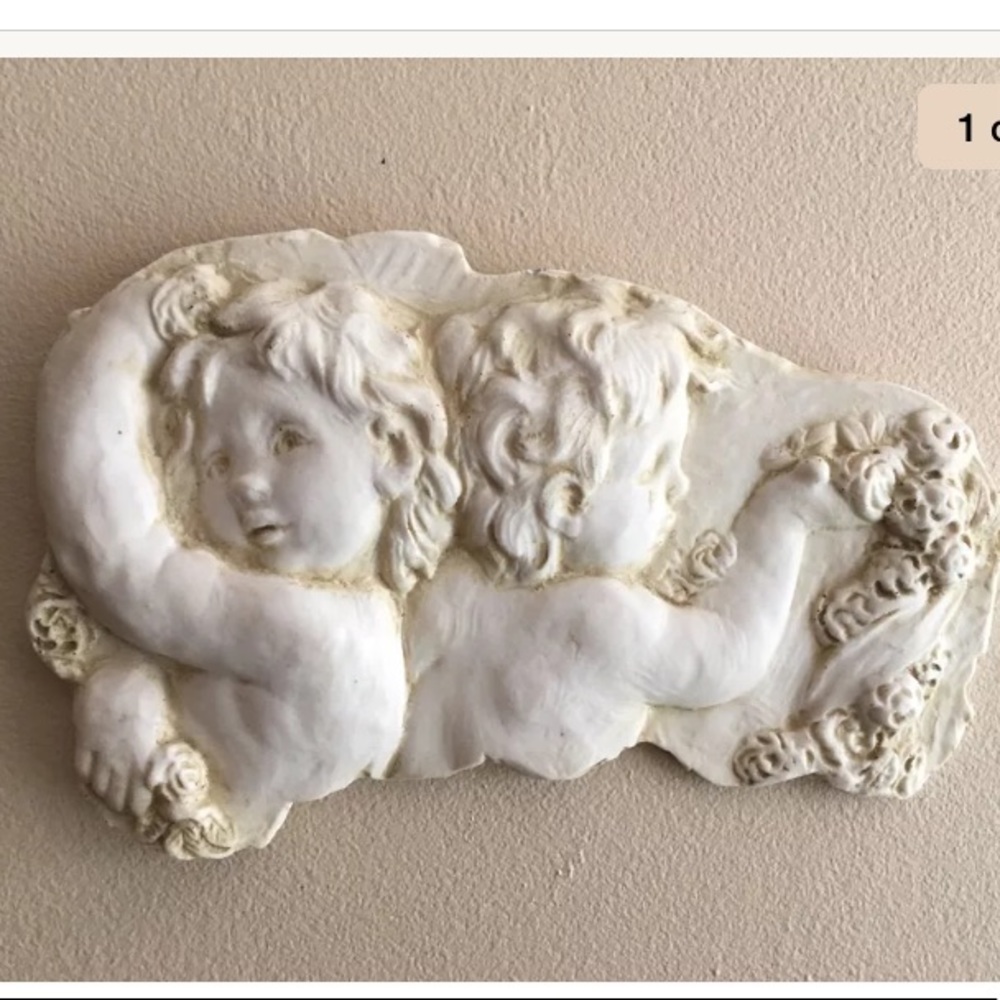 Vtg Marbled-Bonded Hand Cast Cherub Wall Hanging